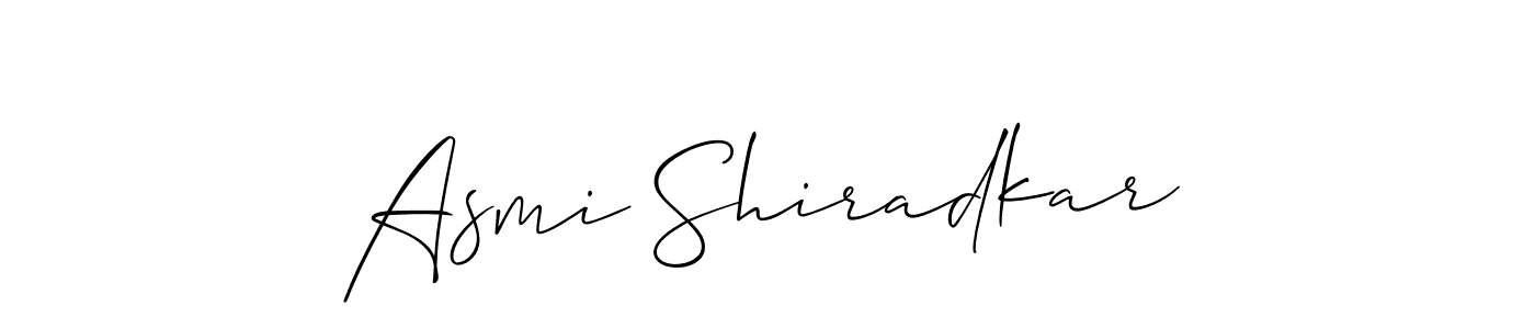 Similarly Allison_Script is the best handwritten signature design. Signature creator online .You can use it as an online autograph creator for name Asmi Shiradkar. Asmi Shiradkar signature style 2 images and pictures png