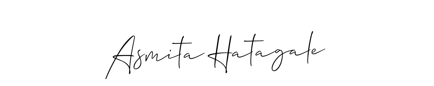 How to make Asmita Hatagale name signature. Use Allison_Script style for creating short signs online. This is the latest handwritten sign. Asmita Hatagale signature style 2 images and pictures png