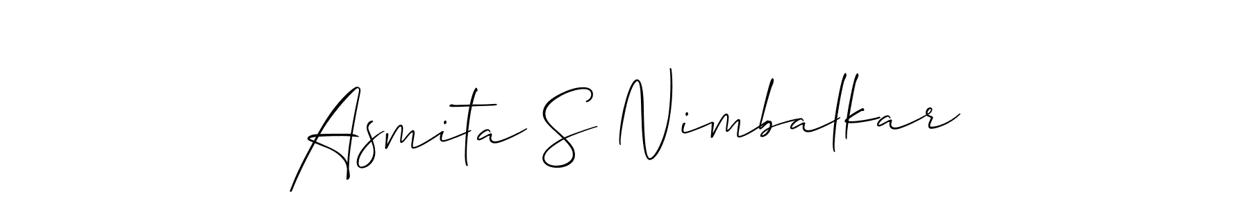 The best way (Allison_Script) to make a short signature is to pick only two or three words in your name. The name Asmita S Nimbalkar include a total of six letters. For converting this name. Asmita S Nimbalkar signature style 2 images and pictures png