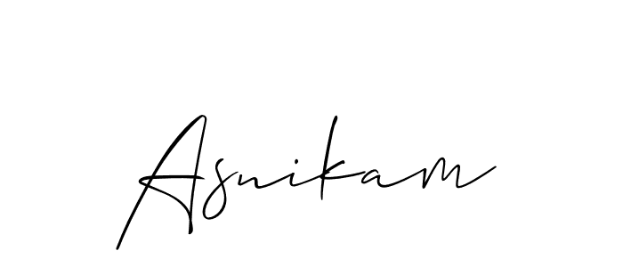 The best way (Allison_Script) to make a short signature is to pick only two or three words in your name. The name Asnikam include a total of six letters. For converting this name. Asnikam signature style 2 images and pictures png