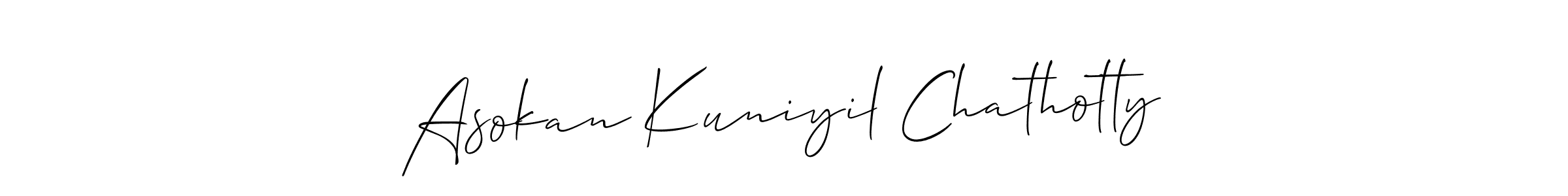 Make a short Asokan Kuniyil Chathotty signature style. Manage your documents anywhere anytime using Allison_Script. Create and add eSignatures, submit forms, share and send files easily. Asokan Kuniyil Chathotty signature style 2 images and pictures png