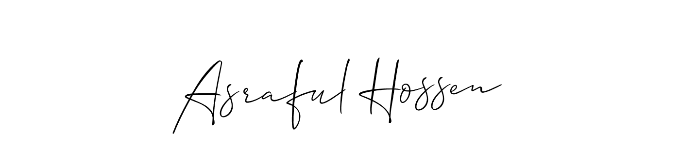 if you are searching for the best signature style for your name Asraful Hossen. so please give up your signature search. here we have designed multiple signature styles  using Allison_Script. Asraful Hossen signature style 2 images and pictures png