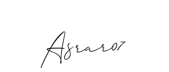 Use a signature maker to create a handwritten signature online. With this signature software, you can design (Allison_Script) your own signature for name Asrar07. Asrar07 signature style 2 images and pictures png