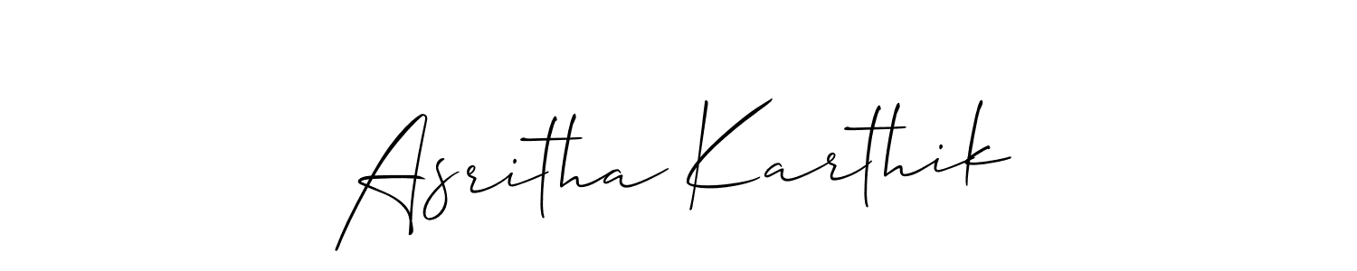 if you are searching for the best signature style for your name Asritha Karthik. so please give up your signature search. here we have designed multiple signature styles  using Allison_Script. Asritha Karthik signature style 2 images and pictures png