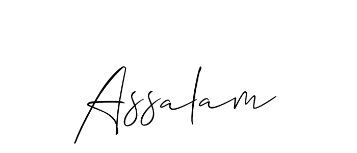 Create a beautiful signature design for name Assalam. With this signature (Allison_Script) fonts, you can make a handwritten signature for free. Assalam signature style 2 images and pictures png