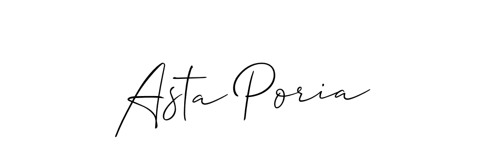 Make a beautiful signature design for name Asta Poria. With this signature (Allison_Script) style, you can create a handwritten signature for free. Asta Poria signature style 2 images and pictures png