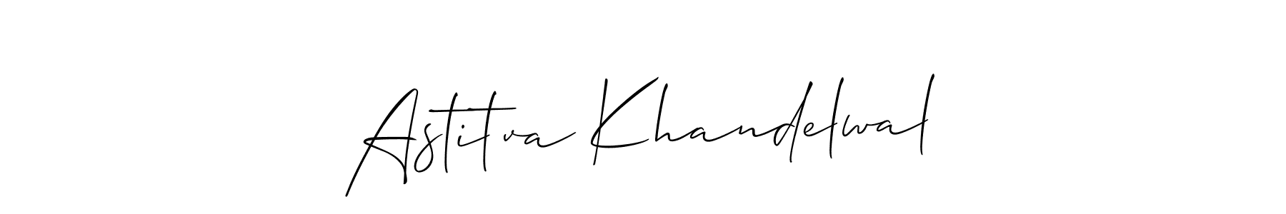 You should practise on your own different ways (Allison_Script) to write your name (Astitva Khandelwal) in signature. don't let someone else do it for you. Astitva Khandelwal signature style 2 images and pictures png