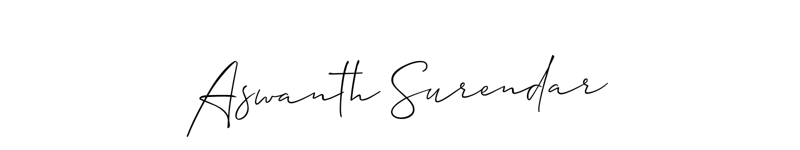 Make a short Aswanth Surendar signature style. Manage your documents anywhere anytime using Allison_Script. Create and add eSignatures, submit forms, share and send files easily. Aswanth Surendar signature style 2 images and pictures png