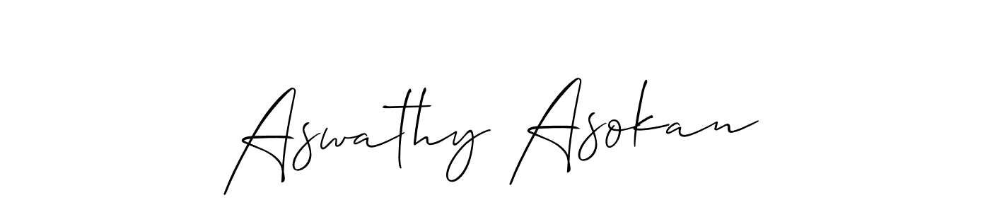 Also You can easily find your signature by using the search form. We will create Aswathy Asokan name handwritten signature images for you free of cost using Allison_Script sign style. Aswathy Asokan signature style 2 images and pictures png