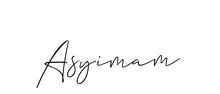 It looks lik you need a new signature style for name Asyimam. Design unique handwritten (Allison_Script) signature with our free signature maker in just a few clicks. Asyimam signature style 2 images and pictures png