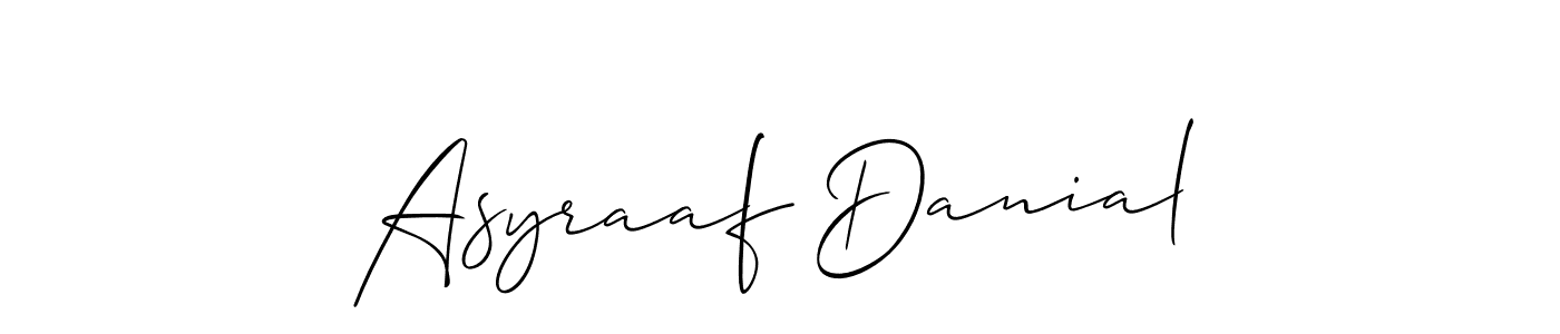 How to make Asyraaf Danial signature? Allison_Script is a professional autograph style. Create handwritten signature for Asyraaf Danial name. Asyraaf Danial signature style 2 images and pictures png