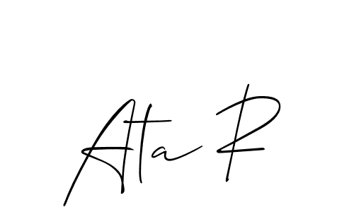 The best way (Allison_Script) to make a short signature is to pick only two or three words in your name. The name Ata R include a total of six letters. For converting this name. Ata R signature style 2 images and pictures png