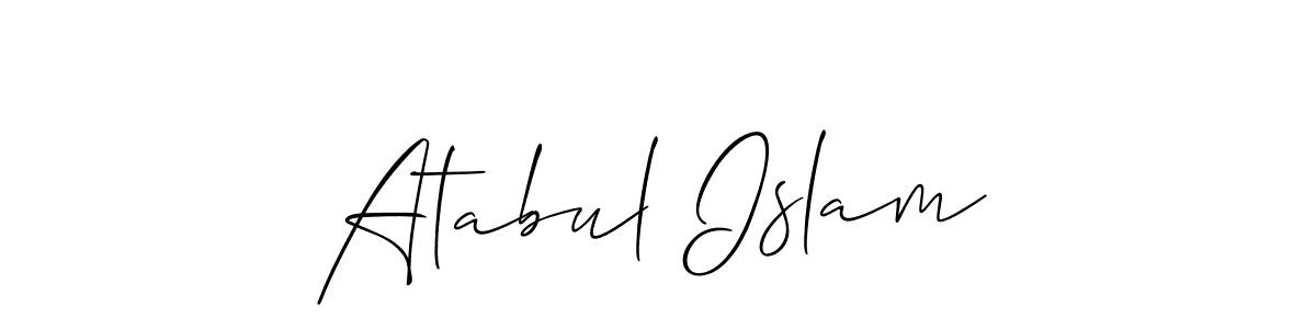 Similarly Allison_Script is the best handwritten signature design. Signature creator online .You can use it as an online autograph creator for name Atabul Islam. Atabul Islam signature style 2 images and pictures png