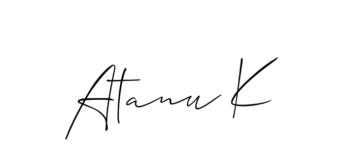 Also You can easily find your signature by using the search form. We will create Atanu K name handwritten signature images for you free of cost using Allison_Script sign style. Atanu K signature style 2 images and pictures png