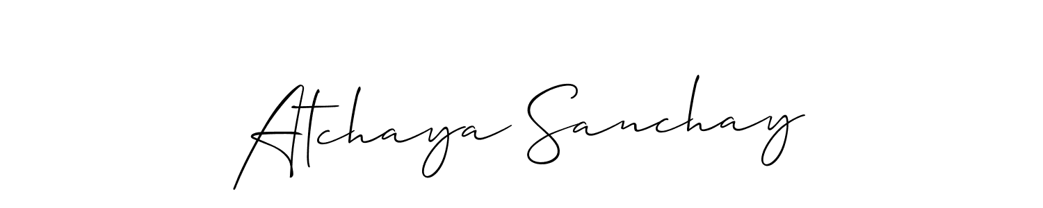 Check out images of Autograph of Atchaya Sanchay name. Actor Atchaya Sanchay Signature Style. Allison_Script is a professional sign style online. Atchaya Sanchay signature style 2 images and pictures png