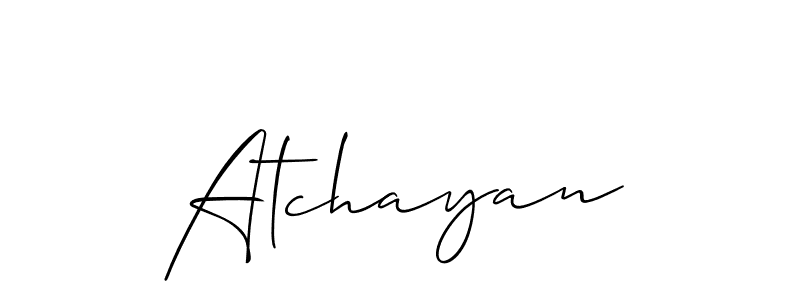 if you are searching for the best signature style for your name Atchayan. so please give up your signature search. here we have designed multiple signature styles  using Allison_Script. Atchayan signature style 2 images and pictures png