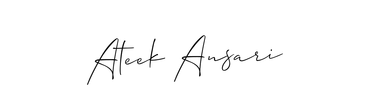 Use a signature maker to create a handwritten signature online. With this signature software, you can design (Allison_Script) your own signature for name Ateek Ansari. Ateek Ansari signature style 2 images and pictures png
