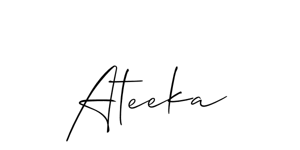 The best way (Allison_Script) to make a short signature is to pick only two or three words in your name. The name Ateeka include a total of six letters. For converting this name. Ateeka signature style 2 images and pictures png