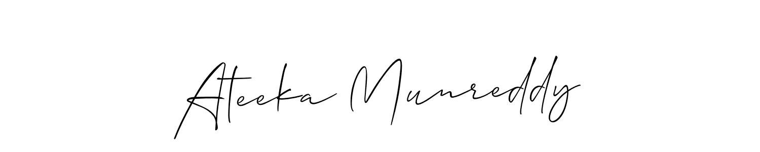 Also You can easily find your signature by using the search form. We will create Ateeka Munreddy name handwritten signature images for you free of cost using Allison_Script sign style. Ateeka Munreddy signature style 2 images and pictures png