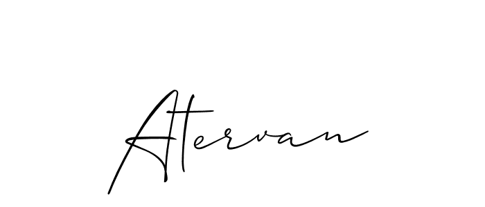 The best way (Allison_Script) to make a short signature is to pick only two or three words in your name. The name Atervan include a total of six letters. For converting this name. Atervan signature style 2 images and pictures png