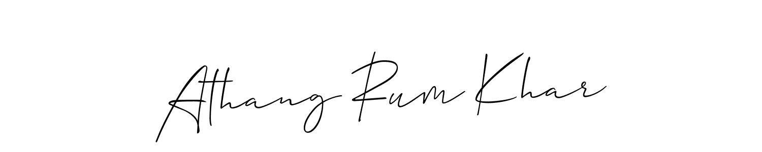 The best way (Allison_Script) to make a short signature is to pick only two or three words in your name. The name Athang Rum Khar include a total of six letters. For converting this name. Athang Rum Khar signature style 2 images and pictures png