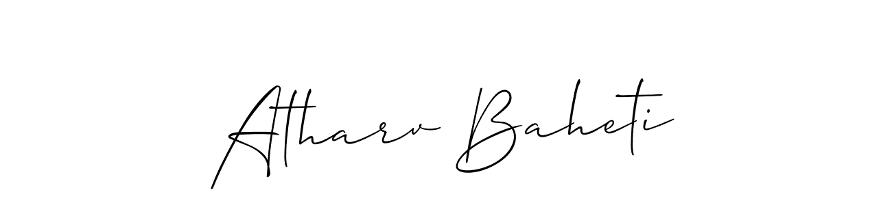 The best way (Allison_Script) to make a short signature is to pick only two or three words in your name. The name Atharv Baheti include a total of six letters. For converting this name. Atharv Baheti signature style 2 images and pictures png