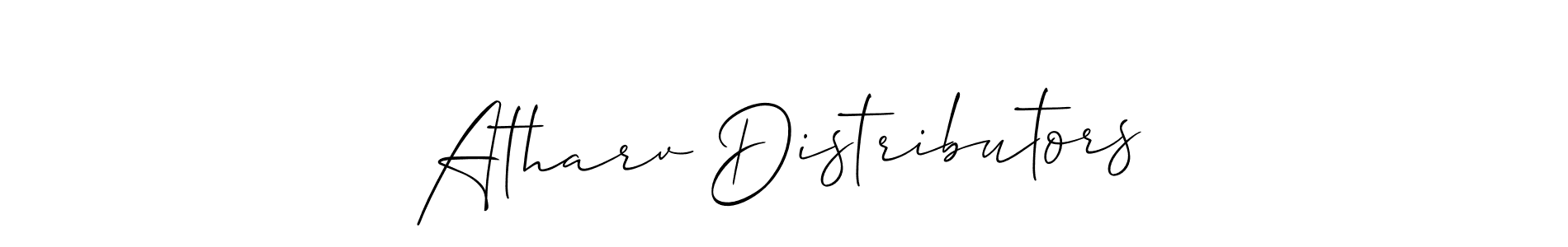 The best way (Allison_Script) to make a short signature is to pick only two or three words in your name. The name Atharv Distributors include a total of six letters. For converting this name. Atharv Distributors signature style 2 images and pictures png