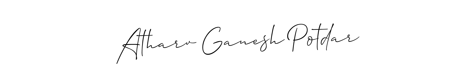The best way (Allison_Script) to make a short signature is to pick only two or three words in your name. The name Atharv Ganesh Potdar include a total of six letters. For converting this name. Atharv Ganesh Potdar signature style 2 images and pictures png
