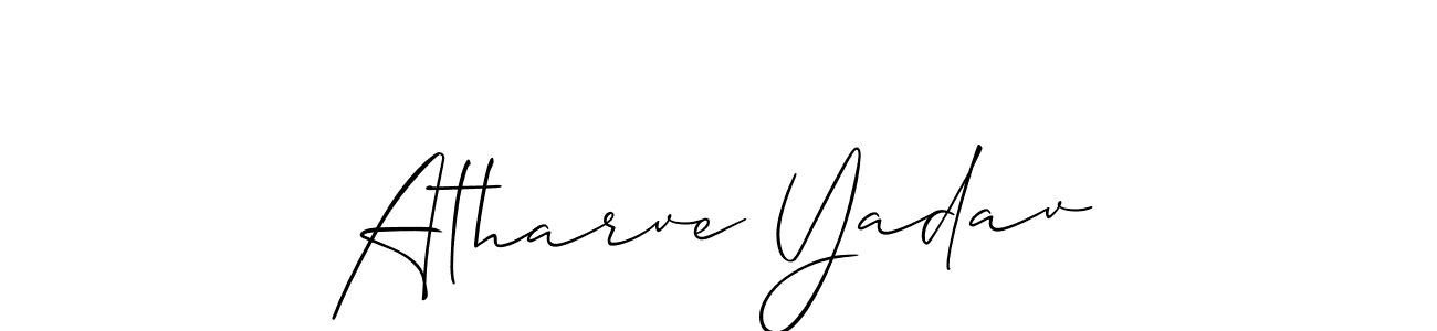 The best way (Allison_Script) to make a short signature is to pick only two or three words in your name. The name Atharve Yadav include a total of six letters. For converting this name. Atharve Yadav signature style 2 images and pictures png