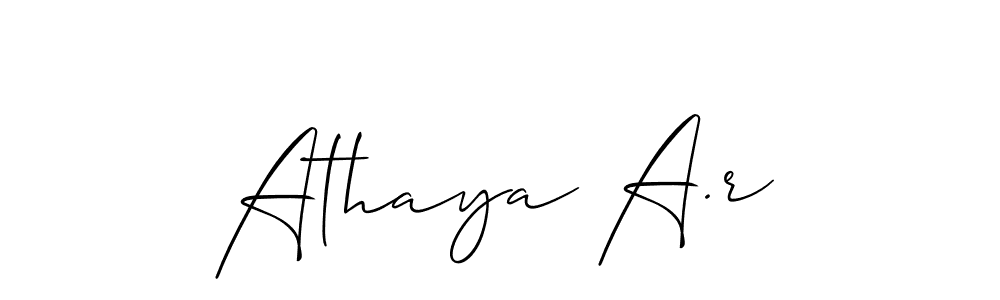 if you are searching for the best signature style for your name Athaya A.r. so please give up your signature search. here we have designed multiple signature styles  using Allison_Script. Athaya A.r signature style 2 images and pictures png