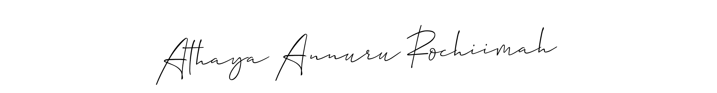 You should practise on your own different ways (Allison_Script) to write your name (Athaya Annuru Rochiimah) in signature. don't let someone else do it for you. Athaya Annuru Rochiimah signature style 2 images and pictures png