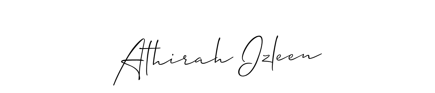 The best way (Allison_Script) to make a short signature is to pick only two or three words in your name. The name Athirah Izleen include a total of six letters. For converting this name. Athirah Izleen signature style 2 images and pictures png