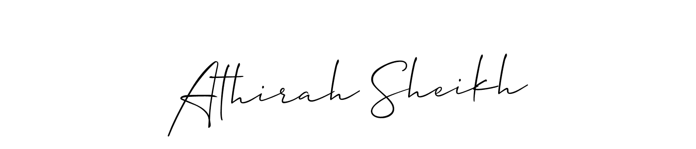 Use a signature maker to create a handwritten signature online. With this signature software, you can design (Allison_Script) your own signature for name Athirah Sheikh. Athirah Sheikh signature style 2 images and pictures png