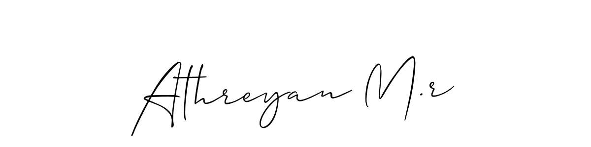 You should practise on your own different ways (Allison_Script) to write your name (Athreyan M.r) in signature. don't let someone else do it for you. Athreyan M.r signature style 2 images and pictures png