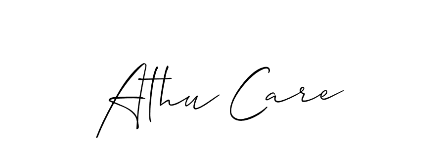 The best way (Allison_Script) to make a short signature is to pick only two or three words in your name. The name Athu Care include a total of six letters. For converting this name. Athu Care signature style 2 images and pictures png