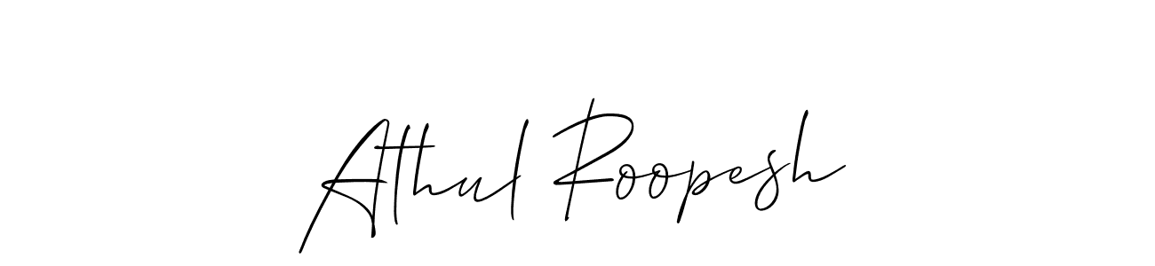 How to Draw Athul Roopesh signature style? Allison_Script is a latest design signature styles for name Athul Roopesh. Athul Roopesh signature style 2 images and pictures png