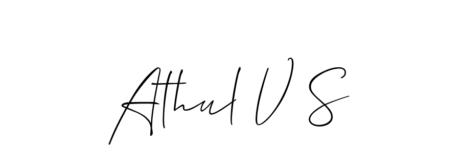 How to make Athul V S name signature. Use Allison_Script style for creating short signs online. This is the latest handwritten sign. Athul V S signature style 2 images and pictures png