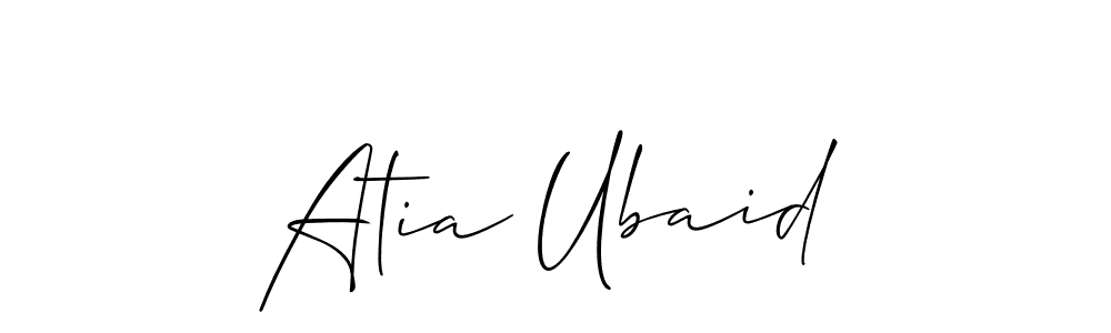 The best way (Allison_Script) to make a short signature is to pick only two or three words in your name. The name Atia Ubaid include a total of six letters. For converting this name. Atia Ubaid signature style 2 images and pictures png