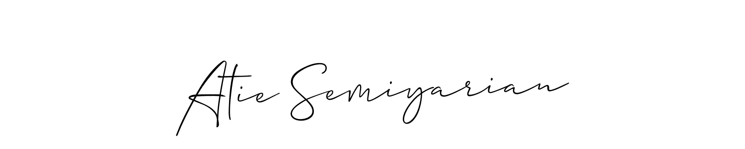 Similarly Allison_Script is the best handwritten signature design. Signature creator online .You can use it as an online autograph creator for name Atie Semiyarian. Atie Semiyarian signature style 2 images and pictures png