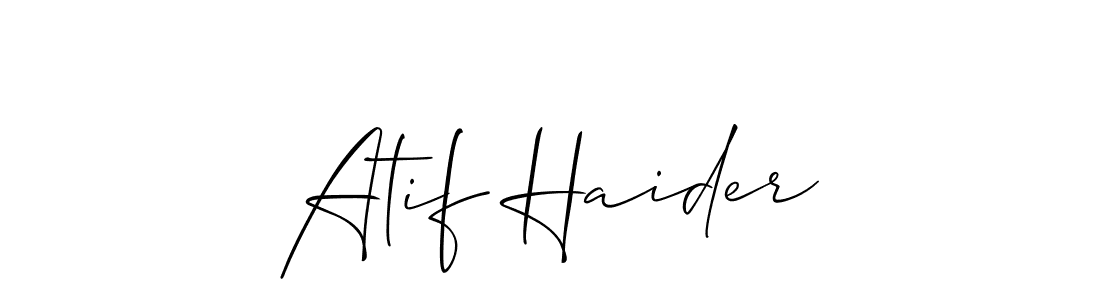 The best way (Allison_Script) to make a short signature is to pick only two or three words in your name. The name Atif Haider include a total of six letters. For converting this name. Atif Haider signature style 2 images and pictures png