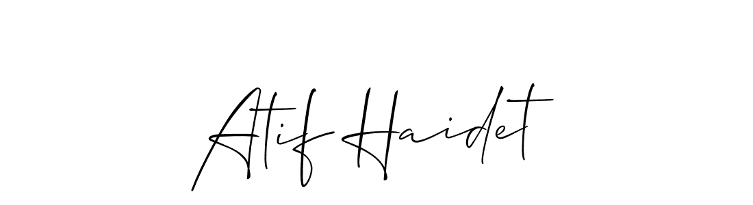 Create a beautiful signature design for name Atif Haidet. With this signature (Allison_Script) fonts, you can make a handwritten signature for free. Atif Haidet signature style 2 images and pictures png