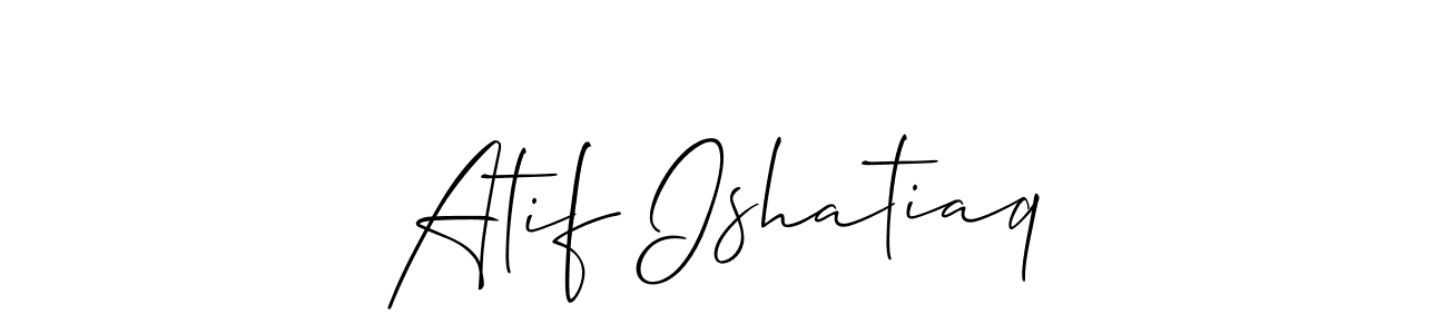 The best way (Allison_Script) to make a short signature is to pick only two or three words in your name. The name Atif Ishatiaq include a total of six letters. For converting this name. Atif Ishatiaq signature style 2 images and pictures png