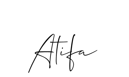 The best way (Allison_Script) to make a short signature is to pick only two or three words in your name. The name Atifa include a total of six letters. For converting this name. Atifa signature style 2 images and pictures png