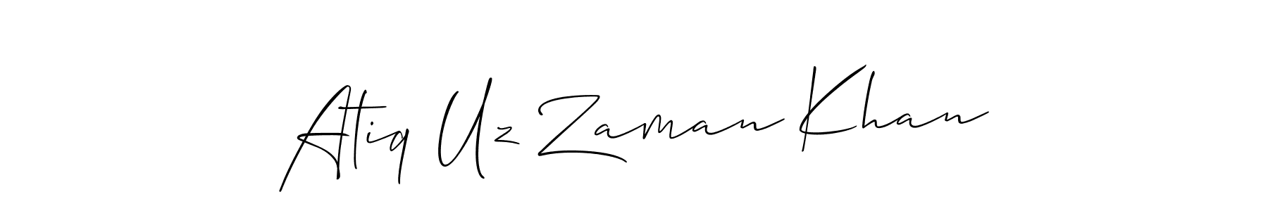 Allison_Script is a professional signature style that is perfect for those who want to add a touch of class to their signature. It is also a great choice for those who want to make their signature more unique. Get Atiq Uz Zaman Khan name to fancy signature for free. Atiq Uz Zaman Khan signature style 2 images and pictures png