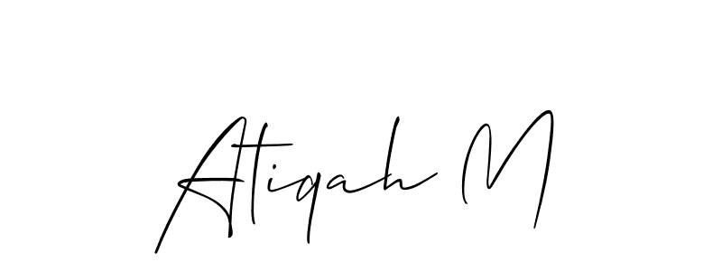 Use a signature maker to create a handwritten signature online. With this signature software, you can design (Allison_Script) your own signature for name Atiqah M. Atiqah M signature style 2 images and pictures png