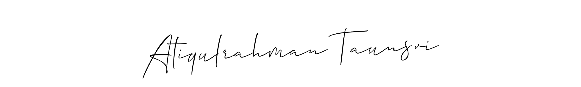 It looks lik you need a new signature style for name Atiqulrahman Taunsvi. Design unique handwritten (Allison_Script) signature with our free signature maker in just a few clicks. Atiqulrahman Taunsvi signature style 2 images and pictures png