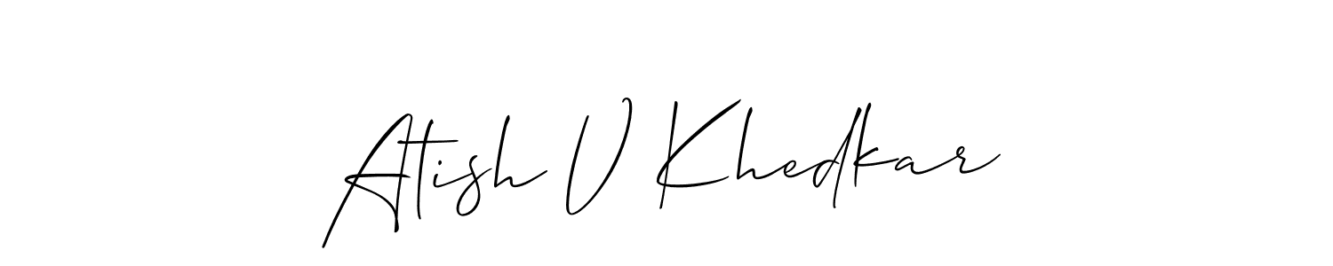 Also You can easily find your signature by using the search form. We will create Atish V Khedkar name handwritten signature images for you free of cost using Allison_Script sign style. Atish V Khedkar signature style 2 images and pictures png