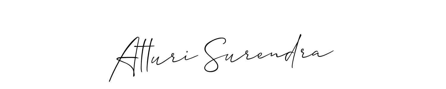 Allison_Script is a professional signature style that is perfect for those who want to add a touch of class to their signature. It is also a great choice for those who want to make their signature more unique. Get Atluri Surendra name to fancy signature for free. Atluri Surendra signature style 2 images and pictures png