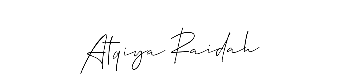 Similarly Allison_Script is the best handwritten signature design. Signature creator online .You can use it as an online autograph creator for name Atqiya Raidah. Atqiya Raidah signature style 2 images and pictures png
