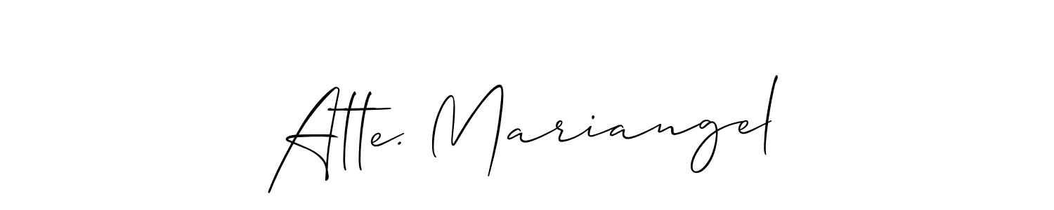 The best way (Allison_Script) to make a short signature is to pick only two or three words in your name. The name Atte. Mariangel include a total of six letters. For converting this name. Atte. Mariangel signature style 2 images and pictures png